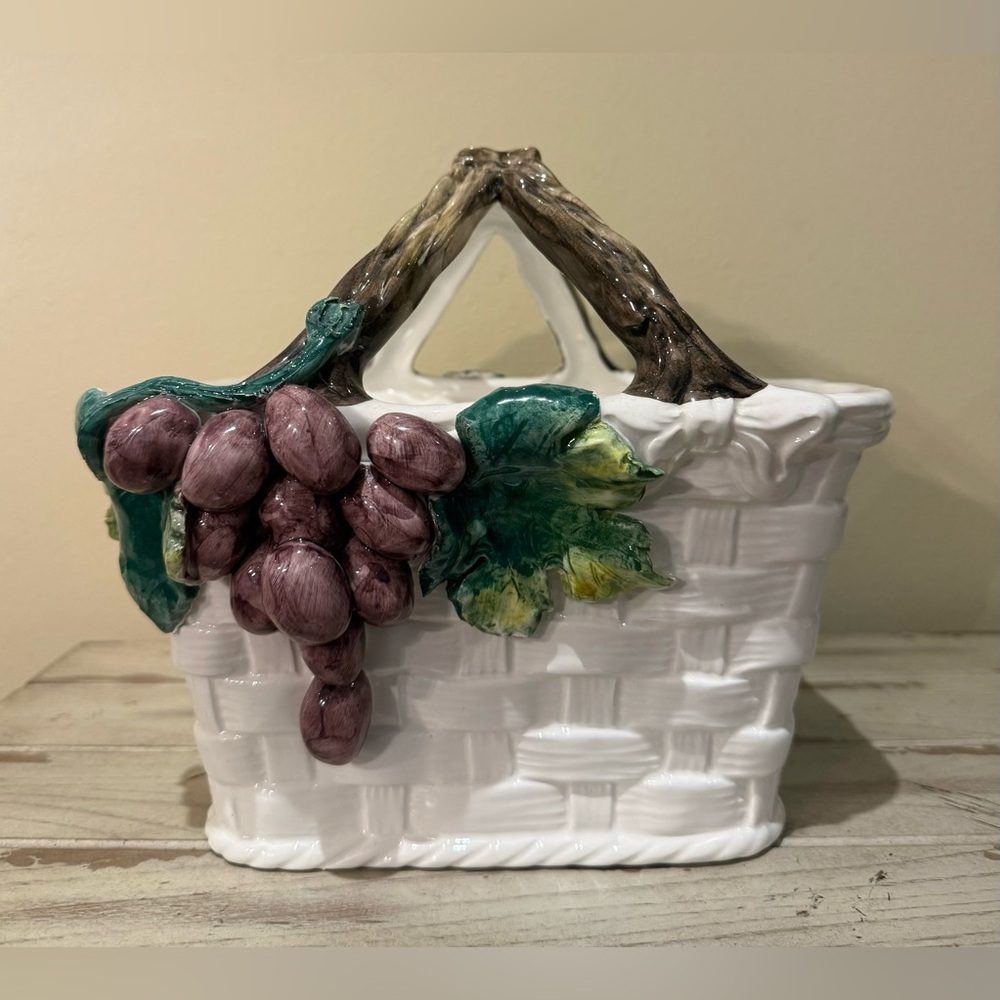 Valli Ceramiche Italian Grape Basketweave Majolica Basket
